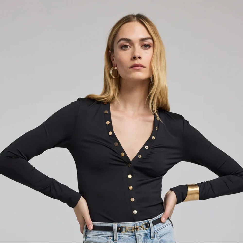 NWT Black and Gold Snap Front Adina Top